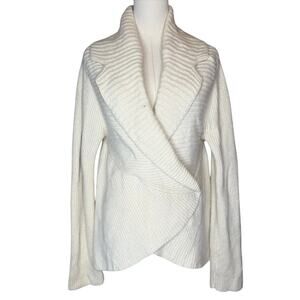 Agnona Cashmere Cardigan Cream Ribbed Knit Sweater Italy size 48 / US 12 / Large